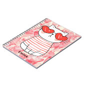 かわいい白猫ハート眼鏡付モノグラム ノートブック (左側)