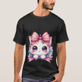 かわいい白猫ピンクリボン・マジックキャット Tシャツ