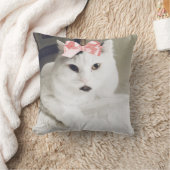かわいい白猫ペットカスタムの写真装飾用クッション クッション (ブランケット)