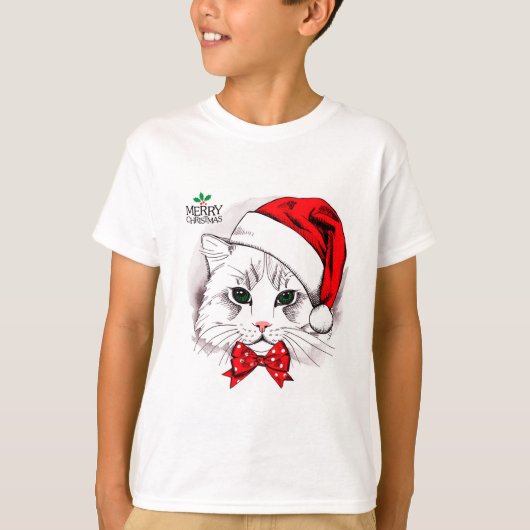 かわいい白猫メリークリスマス Tシャツ (正面)