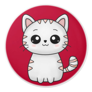 かわいい白猫レッド セラミックノブ