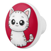 かわいい白猫レッド セラミックノブ (右)