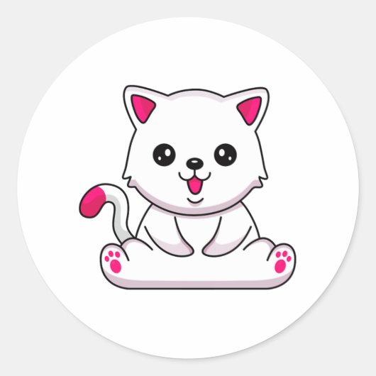 かわいい白猫猫好き ラウンドシール (正面)