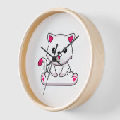 かわいい白猫猫好き 壁時計 (傾斜)