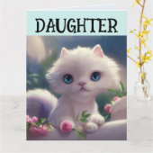 かわいい白猫誕生日グリーティングカード カード (黄色い花)