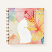 かわいい白猫、おもしろい動物、水彩花、カスタム ノートブック (正面)