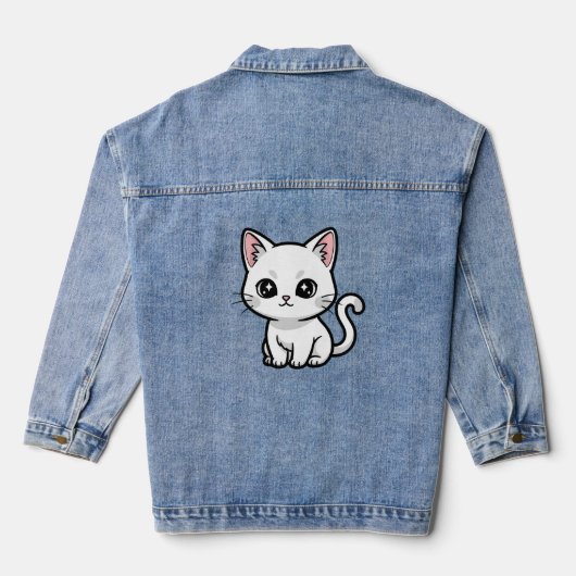 かわいい白猫 デニムジャケット (裏面)