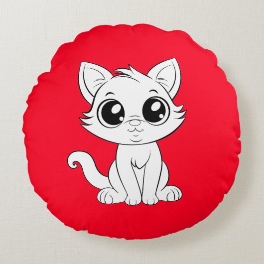 かわいい白猫 ラウンドクッション (正面)