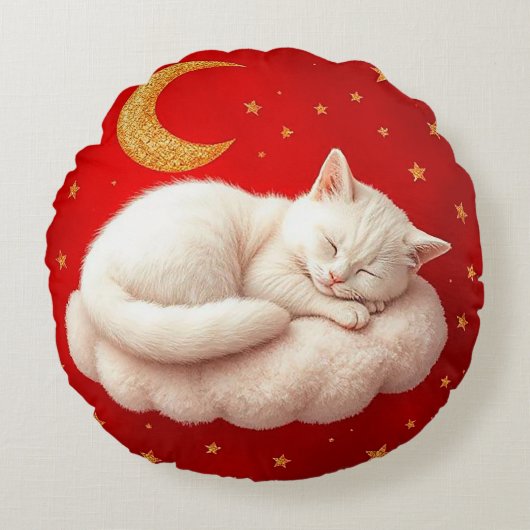 かわいい白猫 ラウンドクッション (正面)