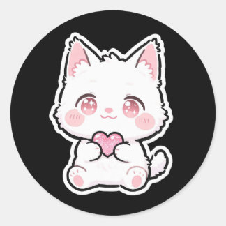 かわいい白猫 ラウンドシール