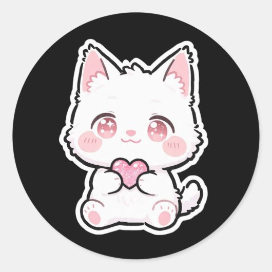かわいい白猫 ラウンドシール (正面)