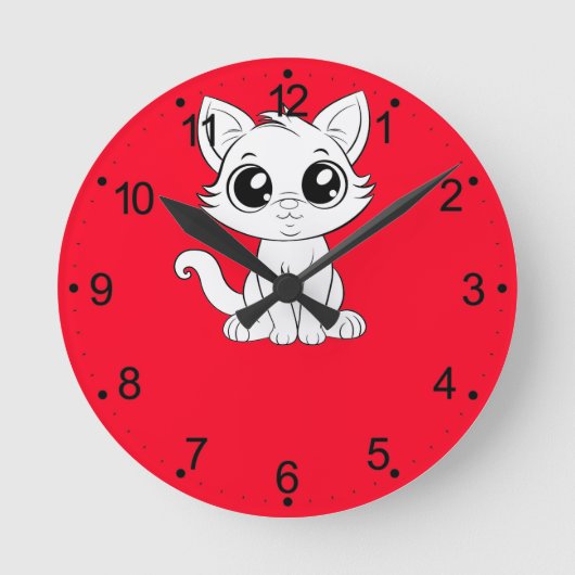 かわいい白猫 ラウンド壁時計 (正面)