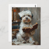 かわいい白読犬が本だ ポストカード (正面/裏面)