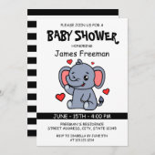 かわいい白象の赤男女兼用ちゃんシャワー 招待状 (正面/裏面)