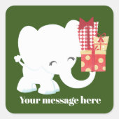 かわいい白象メッセージを追加クリスマスステッカー スクエアシール (正面)