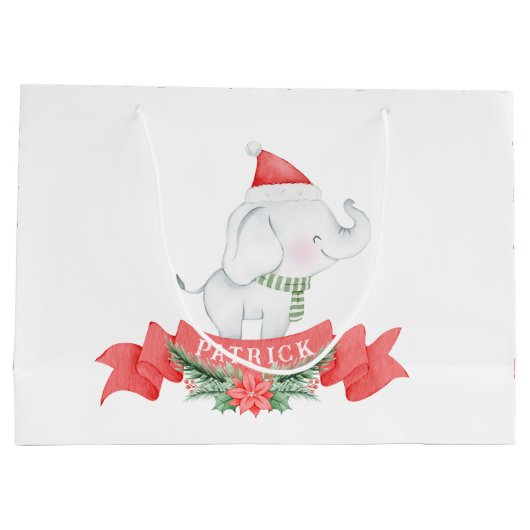 かわいい白象 |クリスマス ラージペーパーバッグ (裏面)
