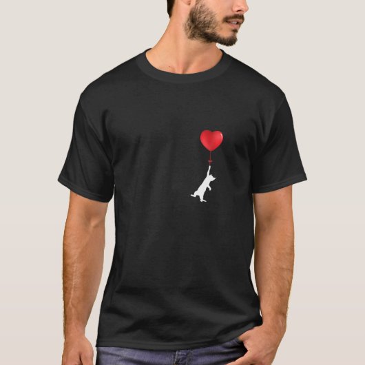 かわいい白飛んでいる猫とハートバルーンラブキット Tシャツ (正面)