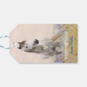 かわいい白馬紫の花シックフェミニン ギフトタグ (裏面横)