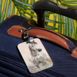 かわいい白馬紫パーソナライズされた花 ラゲッジタグ