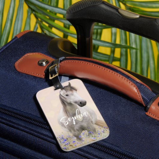 かわいい白馬紫パーソナライズされた花 ラゲッジタグ (正面インサイチュ1)