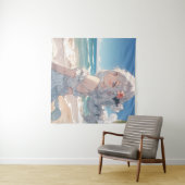 かわいい白髪のアニメの女の子のビーチ タペストリー (インサイチュ(横))