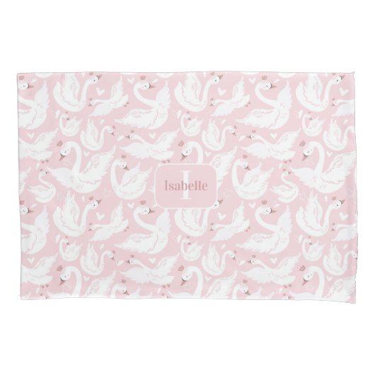 かわいい白鳥のプリンセスパターンピンク名モノグラムガール 枕カバー (正面)