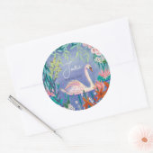 かわいい白鳥の誕生のお知らせ ラウンドシール (封筒)