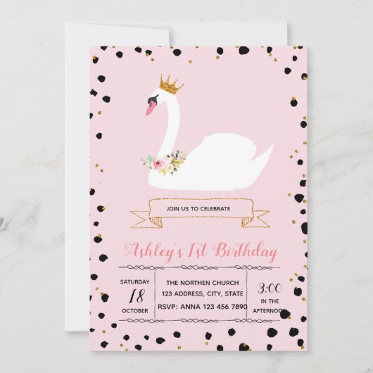 かわいい白鳥の誕生日のパーティの招待状 招待状 (正面)