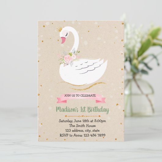 かわいい白鳥の誕生日パーティーへの招待 招待状 (スタンド正面)