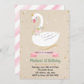 かわいい白鳥の誕生日パーティーへの招待 招待状 (正面/裏面)