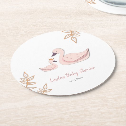 かわいい白鳥の赤ちゃんシャワー ラウンドペーパーコースター (アングル)