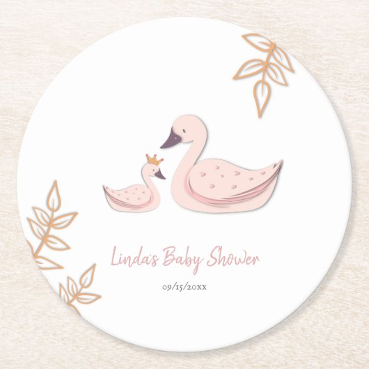 かわいい白鳥の赤ちゃんシャワー ラウンドペーパーコースター (正面)