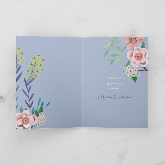 かわいい白鳥エレガントのバードブルー&ピンク赤ちゃんシャワー サンキューカード (内部)