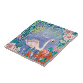 かわいい白鳥エレガントのバードブルー&ピンク赤ちゃんシャワー タイル (側面)