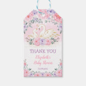 かわいい白鳥プリンセスピンクパープルフローラ赤ちゃんシャワー ギフトタグ (正面)