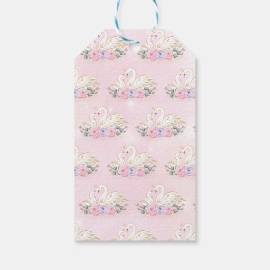 かわいい白鳥プリンセスピンクパープルフローラ赤ちゃんシャワー ギフトタグ (裏面)