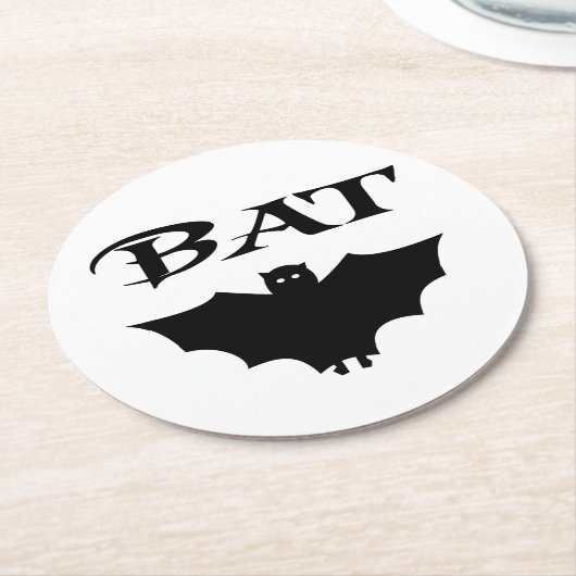 かわいい白黒こうもりハロウィーン ラウンドペーパーコースター (アングル)