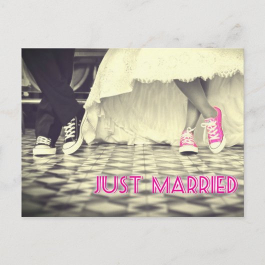 かわいい白黒たった今結婚しました 案内ポストカード (正面)