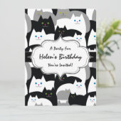 かわいい白黒とグレー猫の誕生会 招待状 (スタンド正面)