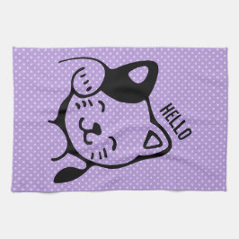 かわいい白黒のキティ猫ハロー キッチンタオル