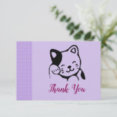 かわいい白黒のキティ猫ハロー サンキューカード (スタンド正面)