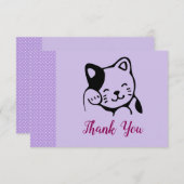 かわいい白黒のキティ猫ハロー サンキューカード (正面/裏面)
