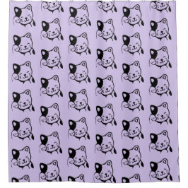 かわいい白黒のキティ猫ハロー シャワーカーテン