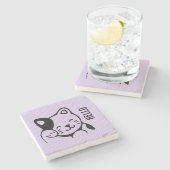 かわいい白黒のキティ猫ハロー ストーンコースター (横)