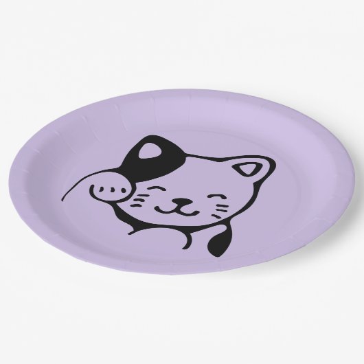 かわいい白黒のキティ猫ハロー ペーパープレート (アングル)