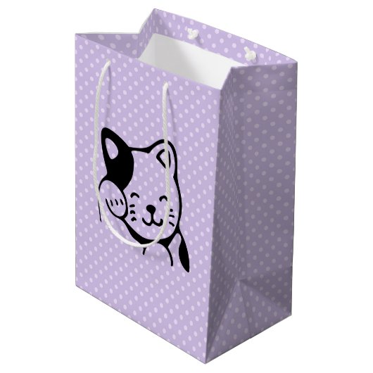 かわいい白黒のキティ猫ハロー ミディアムペーパーバッグ (裏面アングル)