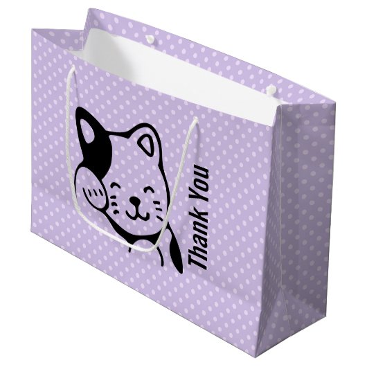 かわいい白黒のキティ猫ハロー ラージペーパーバッグ (正面アングル)