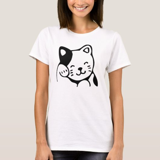 かわいい白黒のキティ猫ハロー Tシャツ (正面)