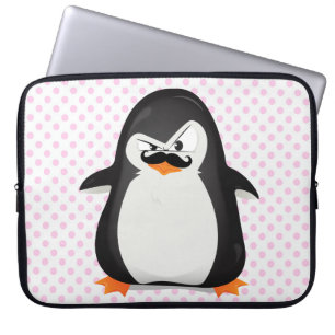 かわいい白黒のペンギンおよびおもしろいな髭 ラップトップスリーブ