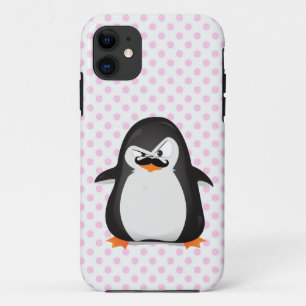 かわいい白黒のペンギンおよびおもしろいな髭 iPhone 11 ケース